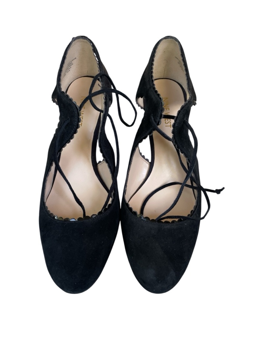 Nine West Hypatia Black Suede Scalloped Lace-Up Mary Jane Heels - Size 8 - Picture 2 of 6